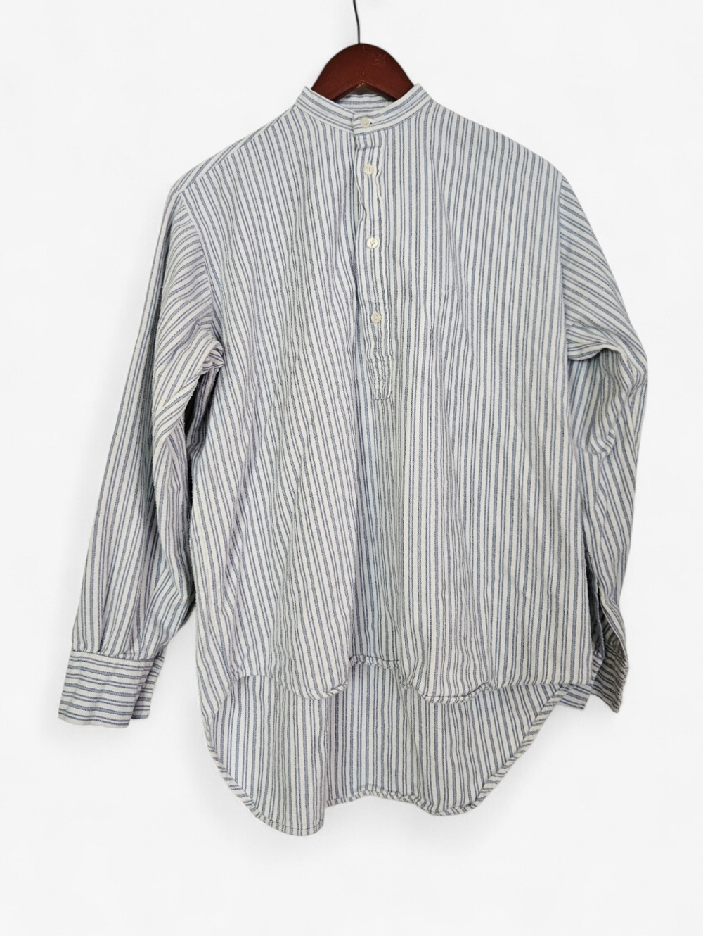 Magee Ireland Heavy Brushed Cotton Striped Band Collar Grandfather Work Shirt S
